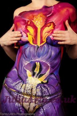 Dress in Irises Body Paint by JuliaArts photographed by Toms Udris